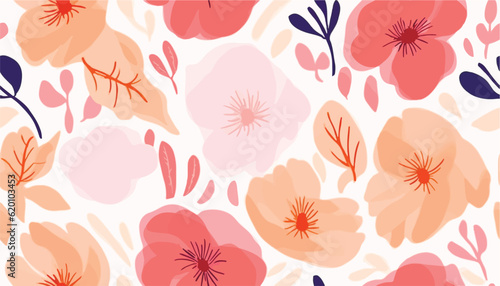 Bright hand drawn blossom flowers print. Modern simple botanical pattern. Fashionable template for design.