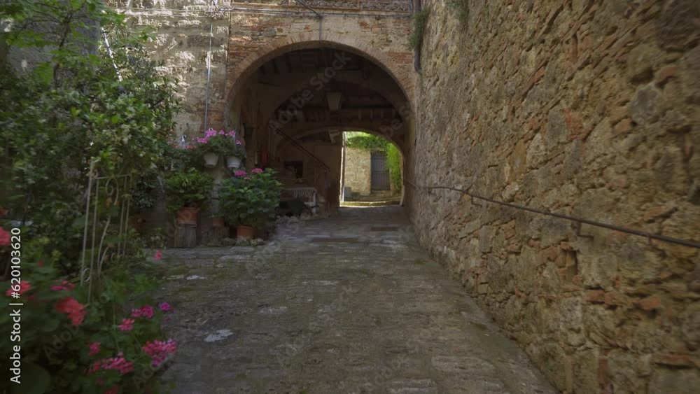 Moving view of a medieval Tuscan village. Moving view of a medieval Tuscan village.