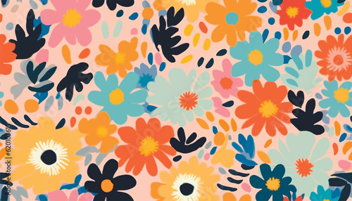 Cute colorful hand drawn artistic flowers print. Modern cartoon style pattern. Fashionable template for design.