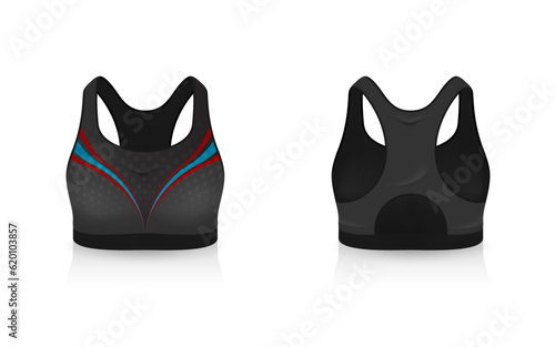 Specification Sport Bra Outfits , Standard Uniform Base Color White and Black template mock up for design. Vector Illustration