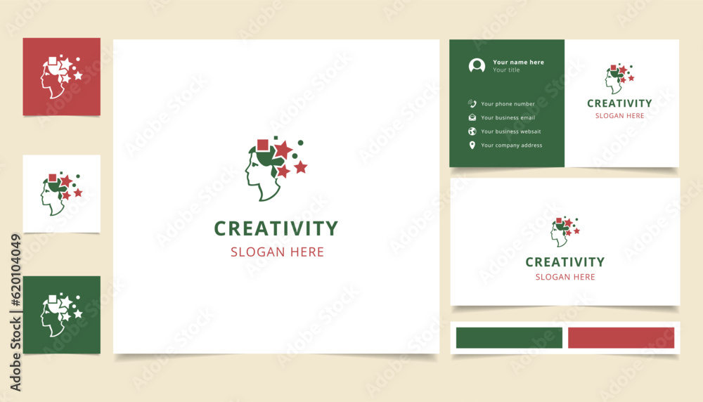 Creativity logo design with editable slogan. Branding book and business card template.