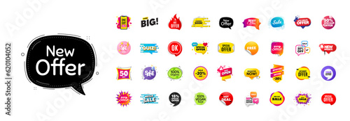 Discount offer sale banners pack. Promo price deal stickers. Special offer 3d speech bubble. Promotion flash coupons. Mega discount deal banners. Sale chat speech bubble. Ad promo message. Vector