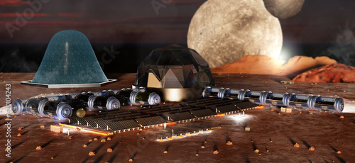 Billede på lærred Space base human settlement on a new planet Space exploration and interstellar c
