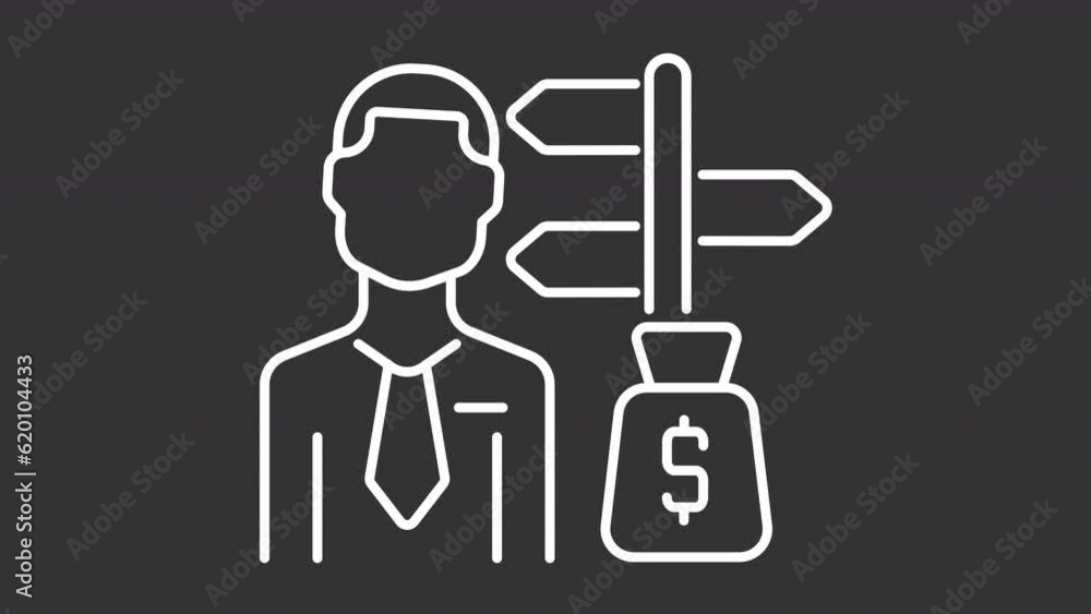 Animated finance careers white icons. Financial occupation line animation. Office worker. Loop HD video with alpha channel, transparent background. Motion graphic design for night mode Animated finance careers white icons. Financial occupation line animation. Office worker. Loop HD video with alpha channel, transparent background. Motion graphic design for night mode