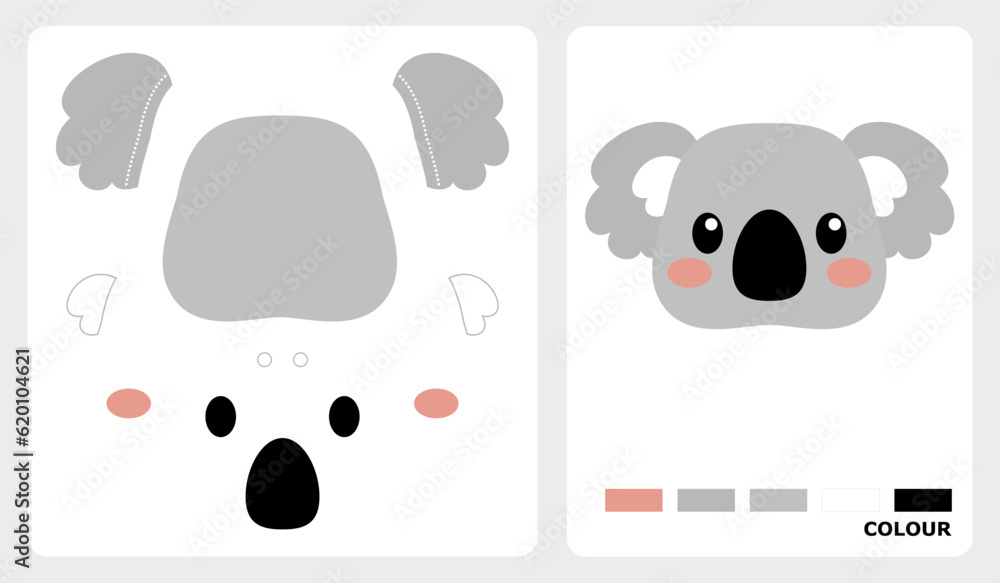 Koala head pattern for kids crafts or paper crafts. Vector illustration ...