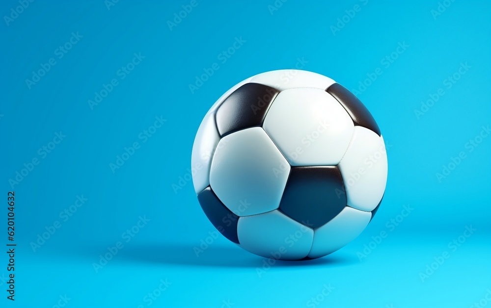 A black and white soccer ball on a blue background. Ai
