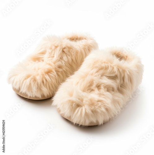 Wool home slippers isolated on a white background