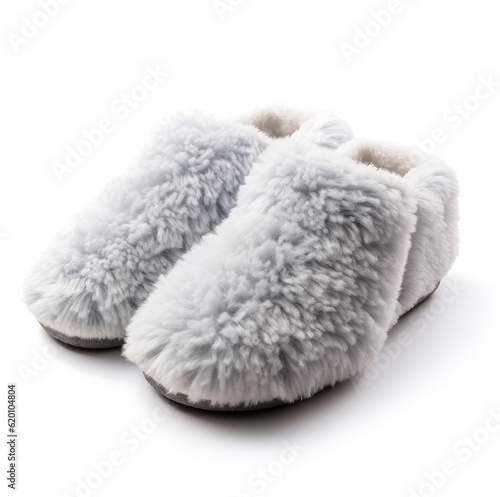 Wool home slippers isolated on a white background