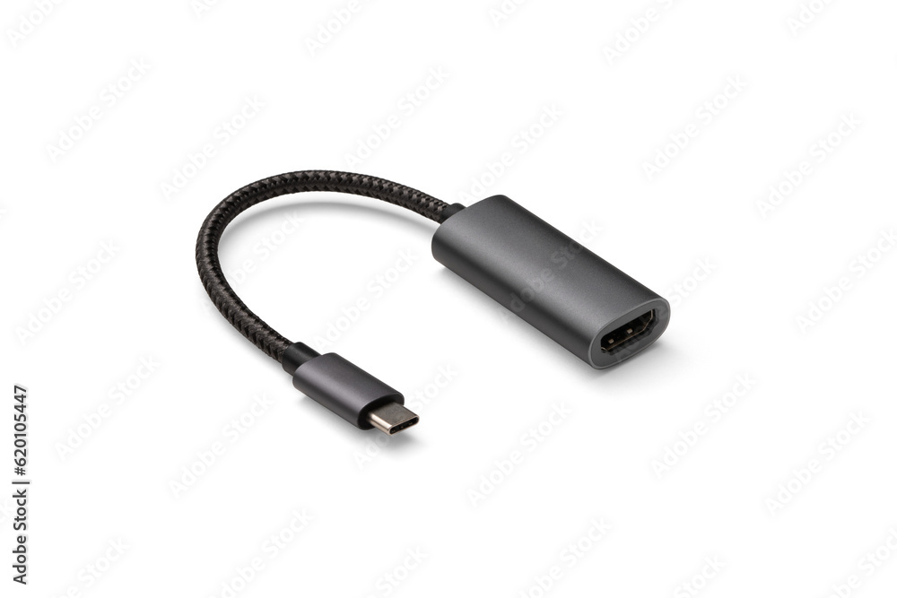HDMI to USB-C converter Adapter Cable Isolated with transparent shadow HDMI to USB-C converter Adapter Cable Isolated with transparent shadow