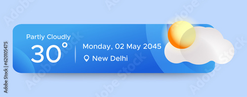 Partly Cloudly weather widget ui design. Beauty mobile weather app. Professional web design, full set of elements. User-friendly design materials