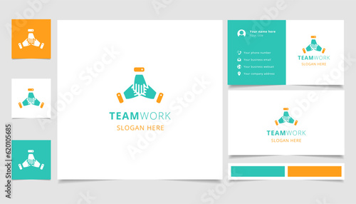 Teamwork logo design with editable slogan. Branding book and business card template.