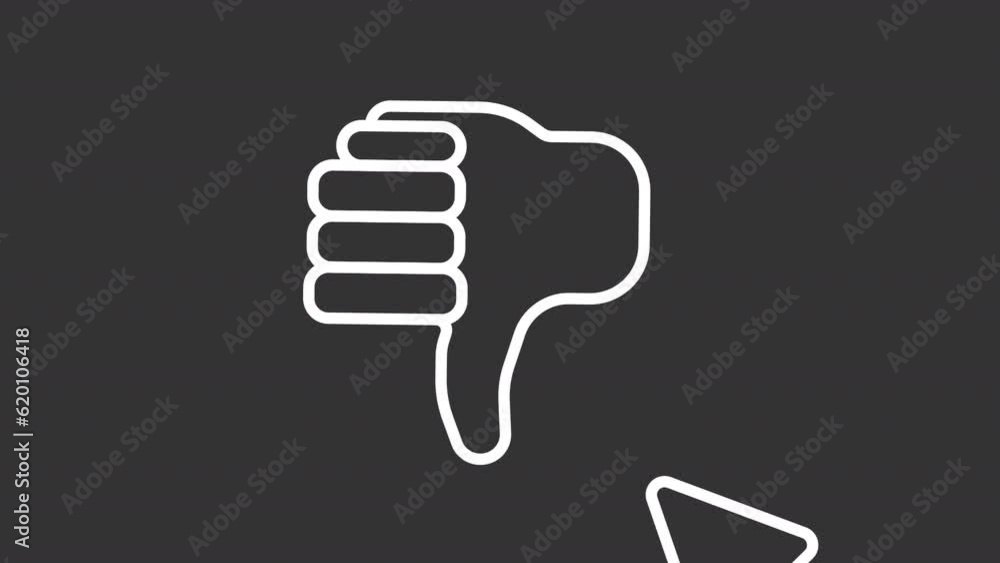 Leave dislike white icon animation. Animated line mouse cursor clicking on thumb down symbol. Loop HD video with alpha channel, transparent background. Motion graphic design for night mode Leave dislike white icon animation. Animated line mouse cursor clicking on thumb down symbol. Loop HD video with alpha channel, transparent background. Motion graphic design for night mode