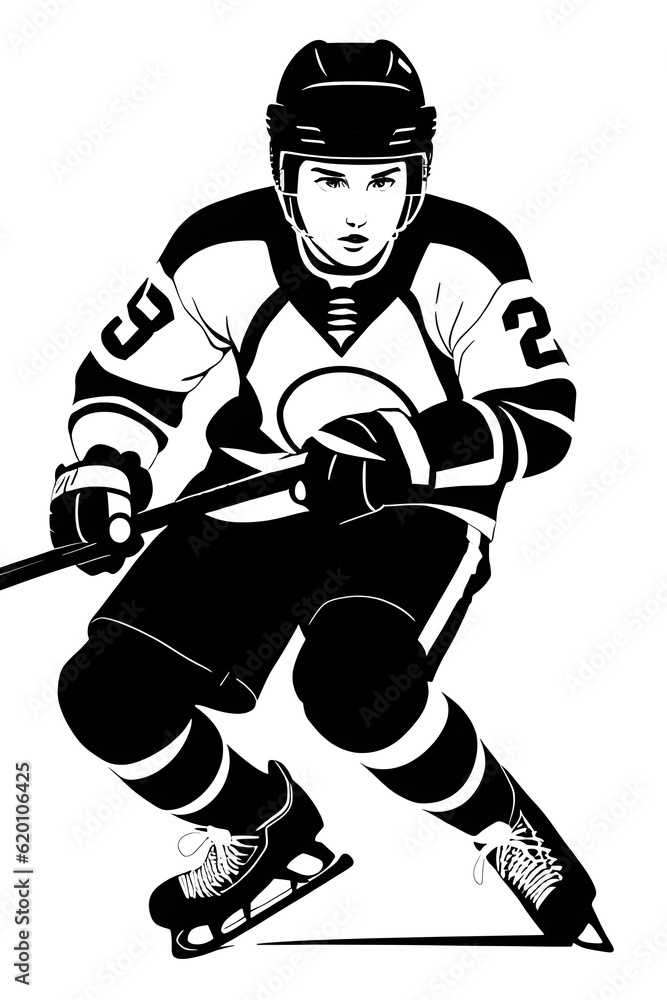 Clean line drawing of a hockey player. (AI-generated fictional illustration)
Clean line drawing of a hockey player. (AI-generated fictional illustration)