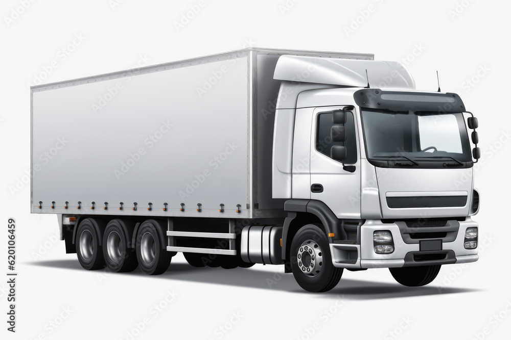 Discover the sleek power of a white cargo truck on a white background. Perfect for transportation, logistics, and delivery-themed projects. Generated AI