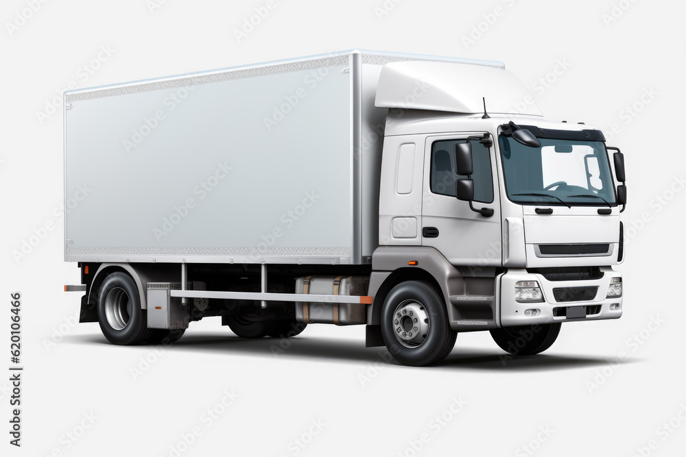 Discover the sleek power of a white cargo truck on a white background. Perfect for transportation, logistics, and delivery-themed projects. Generated AI