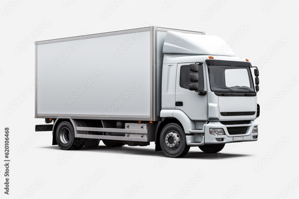 Discover the sleek power of a white cargo truck on a white background. Perfect for transportation, logistics, and delivery-themed projects. Generated AI