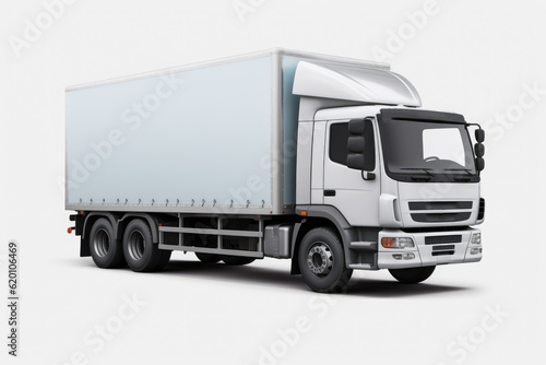 Discover the sleek power of a white cargo truck on a white background. Perfect for transportation, logistics, and delivery-themed projects. Generated AI