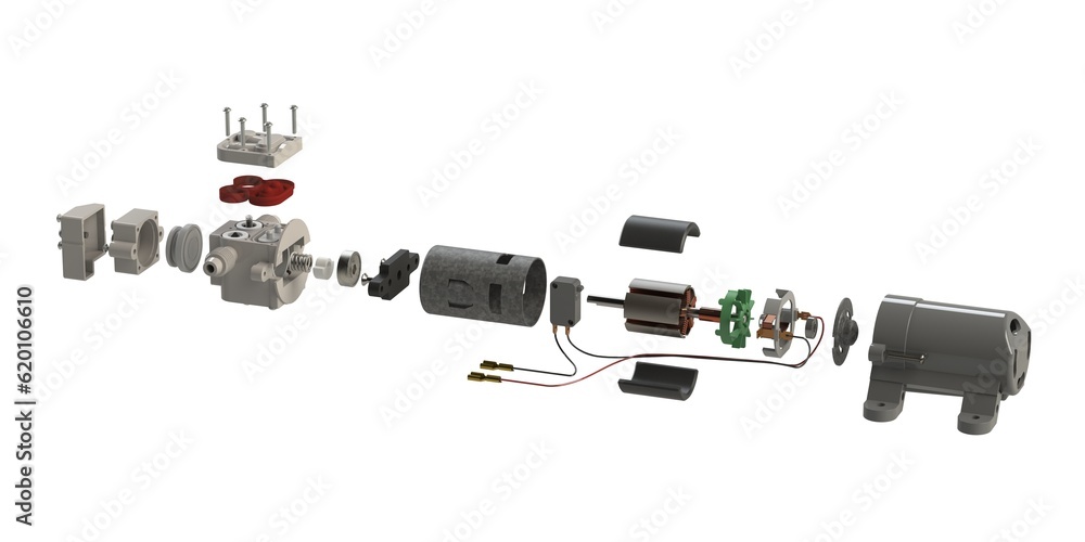 Assembley diaphragm pump with DC motor isolated on white background Assembley diaphragm pump with DC motor isolated on white background