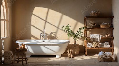Generative ai illustration of White ceramic bathtub in luxury modern interior