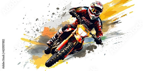 motorcycle racer makes the jump. supercross ENDURO motocross high speed. sports concept. digital art. comic book style  AI photo