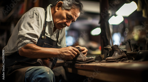 Craftsman repairing Shoe, Shoes Repair Shop, Manual Labor