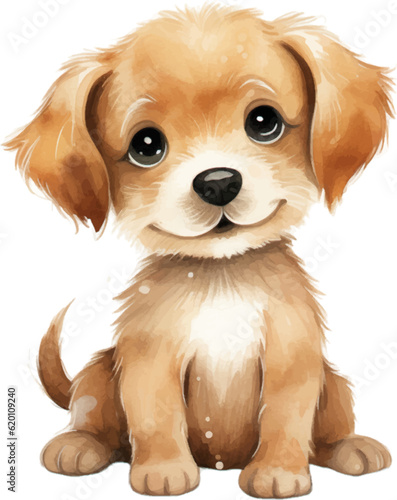 dog watercolor clipart two-dimensional neutral colors for kids simple drawn childish cute illustration sweet white background.