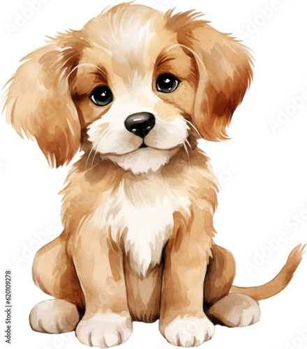 dog watercolor clipart two-dimensional neutral colors for kids simple drawn childish cute illustration sweet white background.