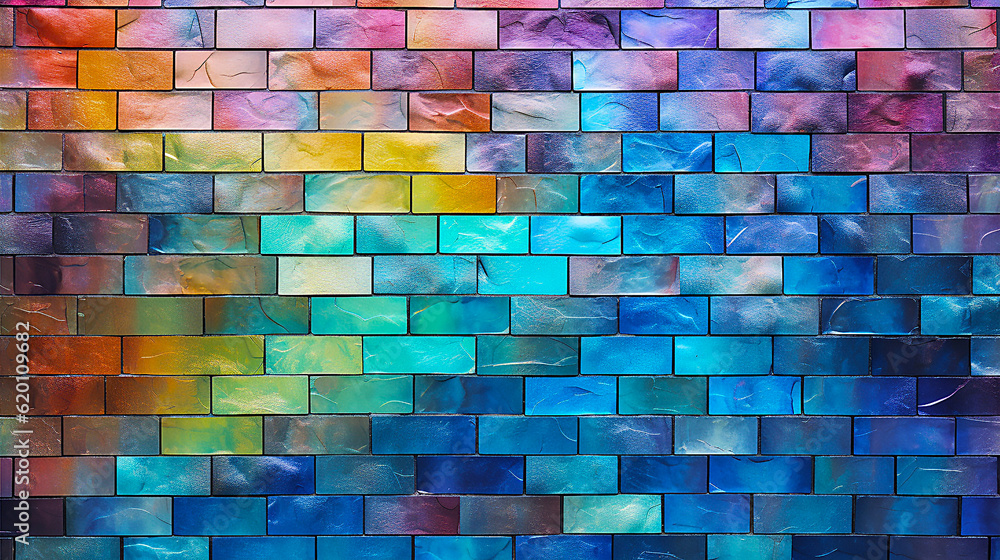 Iridescent Brick Wall Background Pattern - Generative AI Iridescent Brick Wall Background Pattern - Generative AI