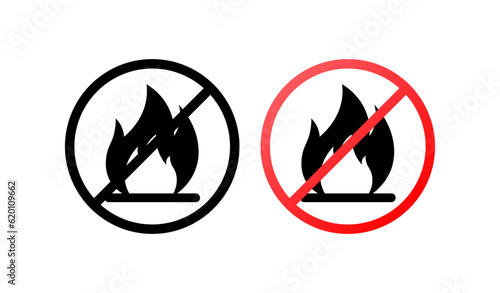 Fire hazardous. Flat, color, fire is prohibited, do not play with fire. Vector icons.