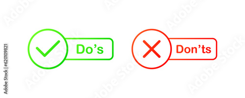 Control buttons. Flat, color, make a decision, buttons do`s and don't. Vector icons.