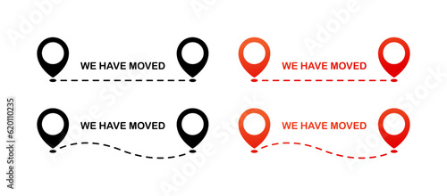 We have moved. Flat, color, We have moved icons, move announcement. Vector illustration.