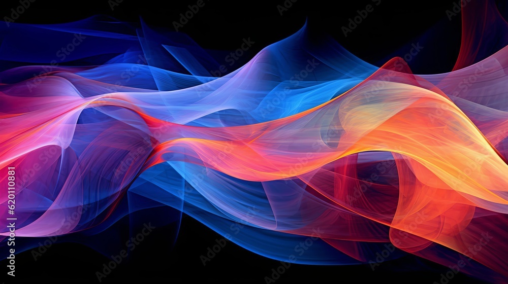 Obraz premium Abstract digital art composition featuring vibrant and colorful lines in varying shades of blue. Generative Ai