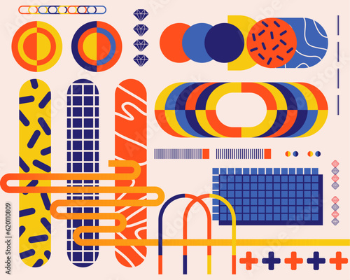 Pop art style rounded swiss bauhaus background retro illustration vector element, colorful, playfull, graphic event identity editable