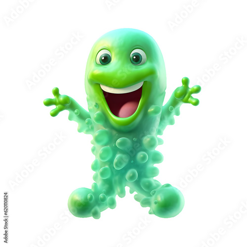 Cartoon bacterium isolated, cheerful microbe or virus, friendly microorganism or germs on white background, generative ai