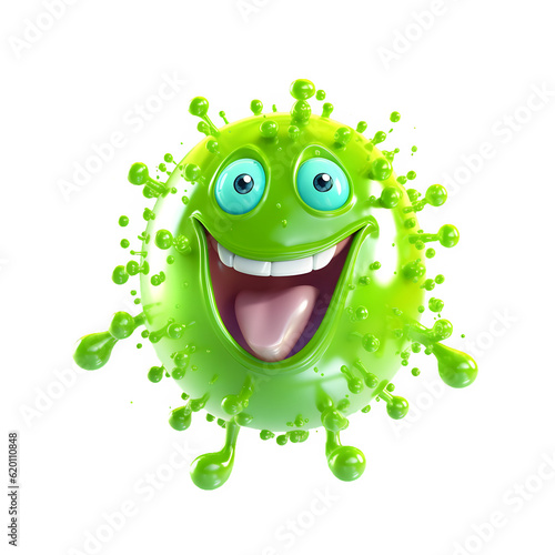 Cartoon bacterium isolated, cheerful microbe or virus, friendly microorganism or germs on white background, generative ai