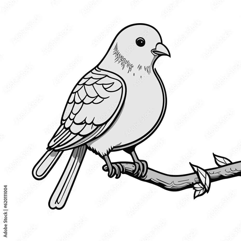 Fototapeta premium 枝にとまる鳥（ ハト）のモノクロ線画