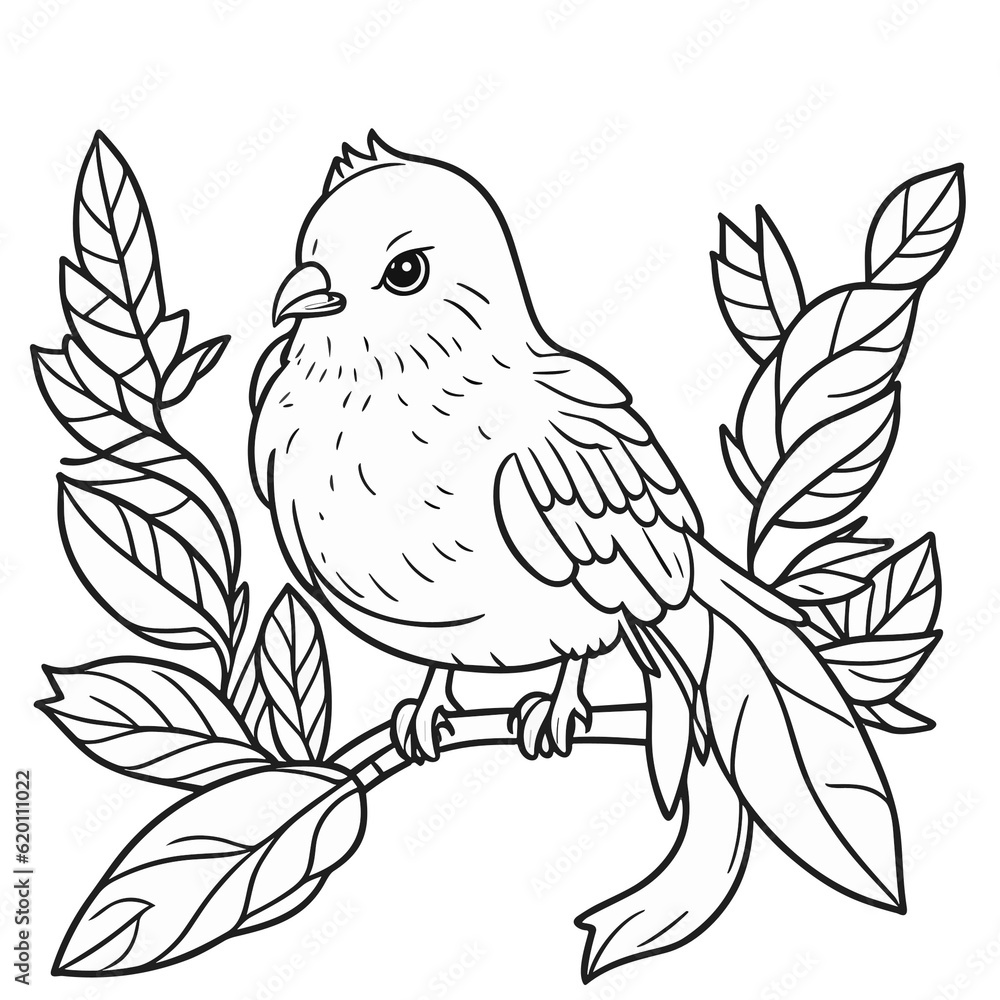 枝にとまる鳥(ハト)のモノクロ線画 枝にとまる鳥(ハト)のモノクロ線画