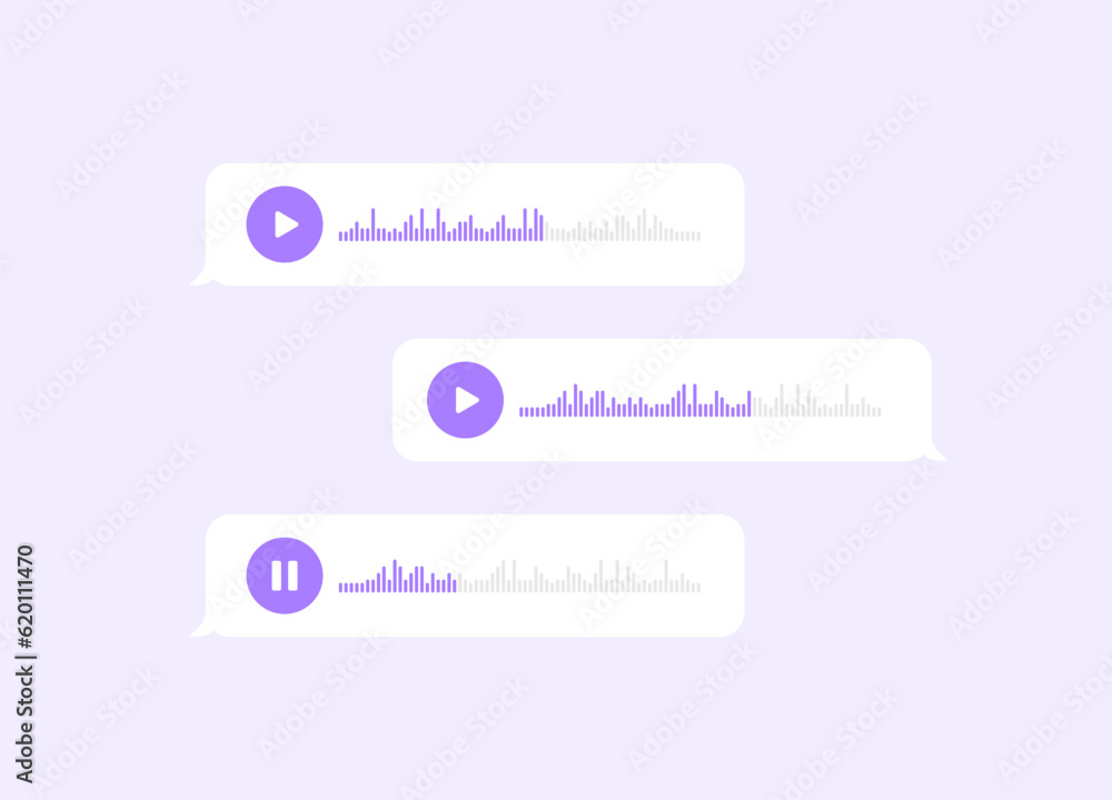 Voice messages. Flat, purple, chat voice messages, chat mockup with voice messages. Vector illustration Voice messages. Flat, purple, chat voice messages, chat mockup with voice messages. Vector illustration