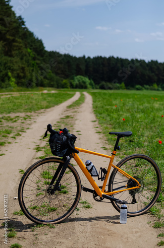 Gravel bicycle in the city park on the spring season