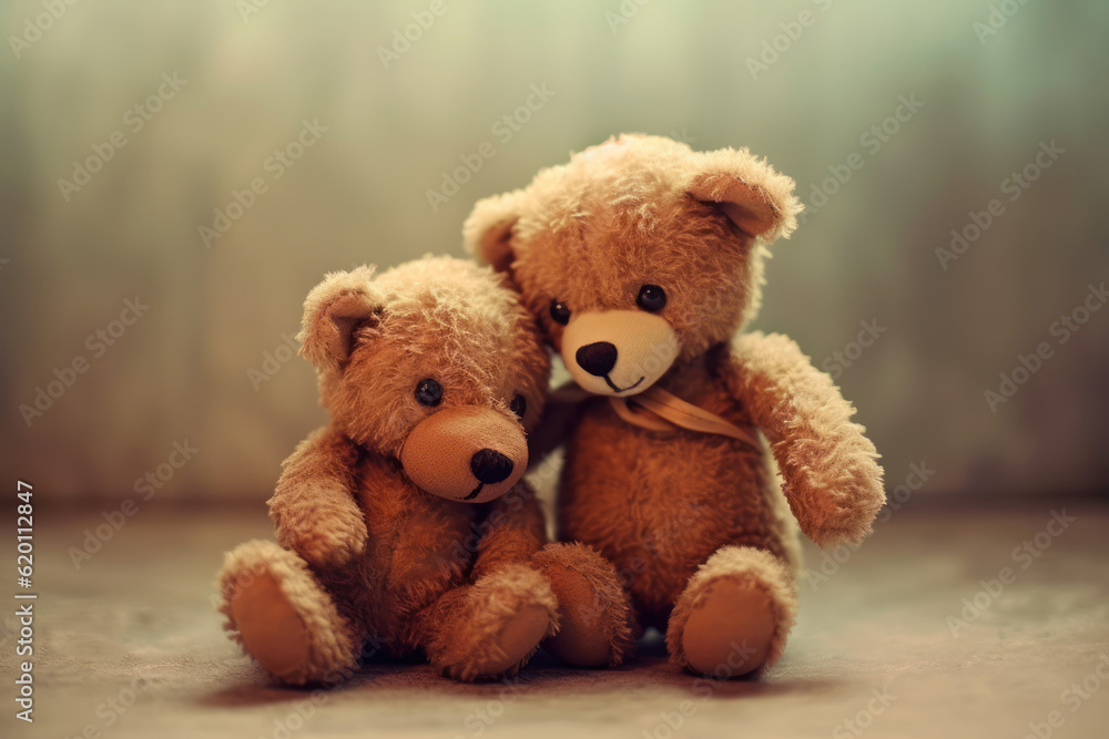 Two teddy bears share a heartfelt hug amidst the serene morning in a bamboo forest. Generative AI. Two teddy bears share a heartfelt hug amidst the serene morning in a bamboo forest. Generative AI.