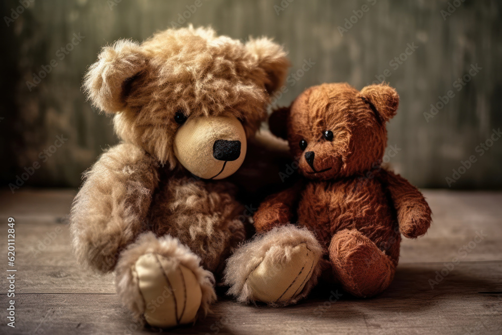 Two teddy bears share a heartfelt hug amidst the serene morning in a bamboo forest. Generative AI. Two teddy bears share a heartfelt hug amidst the serene morning in a bamboo forest. Generative AI.