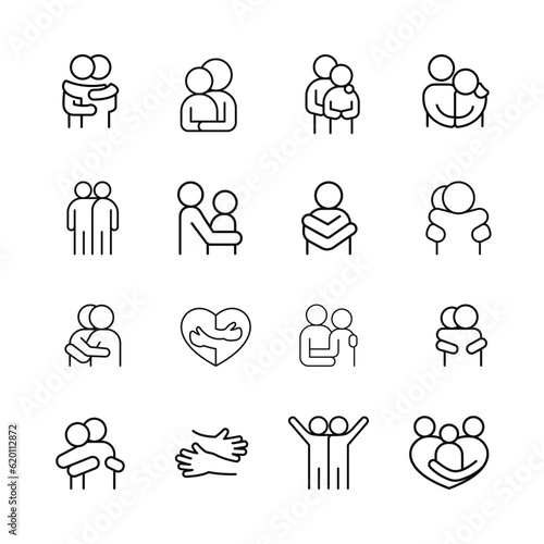 Lover, hug, friendship, relationship icon set in thin line style