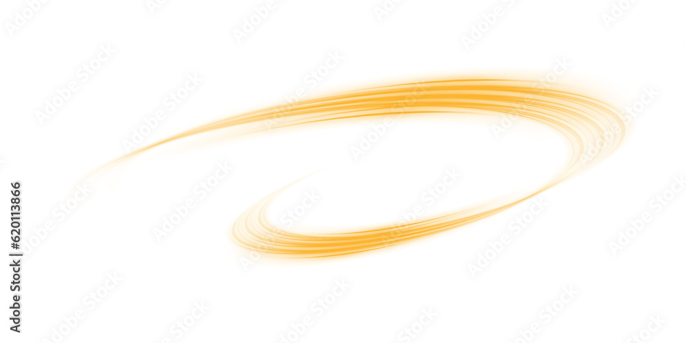 Naklejka premium Yellow magic spirals with sparkles. Yellow light effect. Glitter particles with lines. Swirl effect.