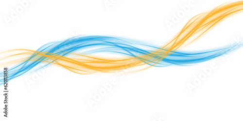Yellow and blue magic spirals with sparkles. Yellow and blue light effect. Glitter particles with lines. Swirl effect.