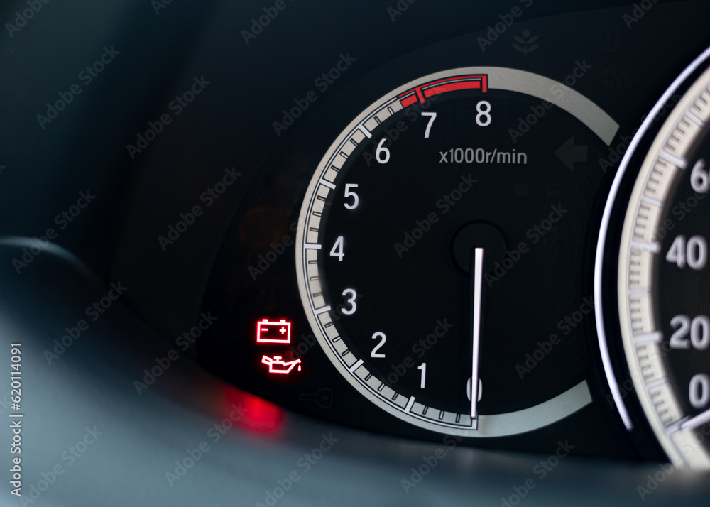 Screen display of car status warning light on dashboard panel symbols