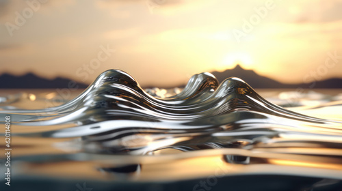 Abstract liquid background with silver metal wave 