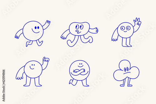 Vector logo design template and graphic elements for advertising, branding, posters and banners, funny cartoon illustrations with smiling character and mascots, abstract stickers and line icons