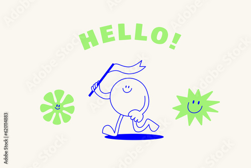 Vector logo design template and graphic elements for advertising, branding, posters and banners, funny cartoon illustrations with smiling character and mascots, abstract stickers and line icons