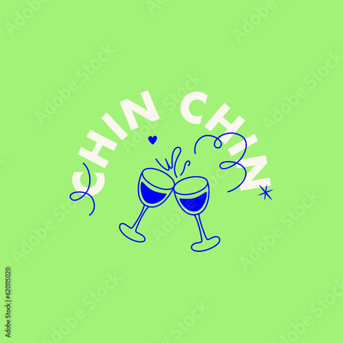 Vector logo design template and graphic elements for advertising, branding, posters and banners, funny cartoon illustrations with wine glasses, abstract stickers and line icons