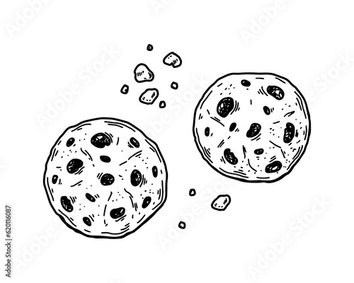 Choco chips cookie. Hand drawn vector illustration in sketch style